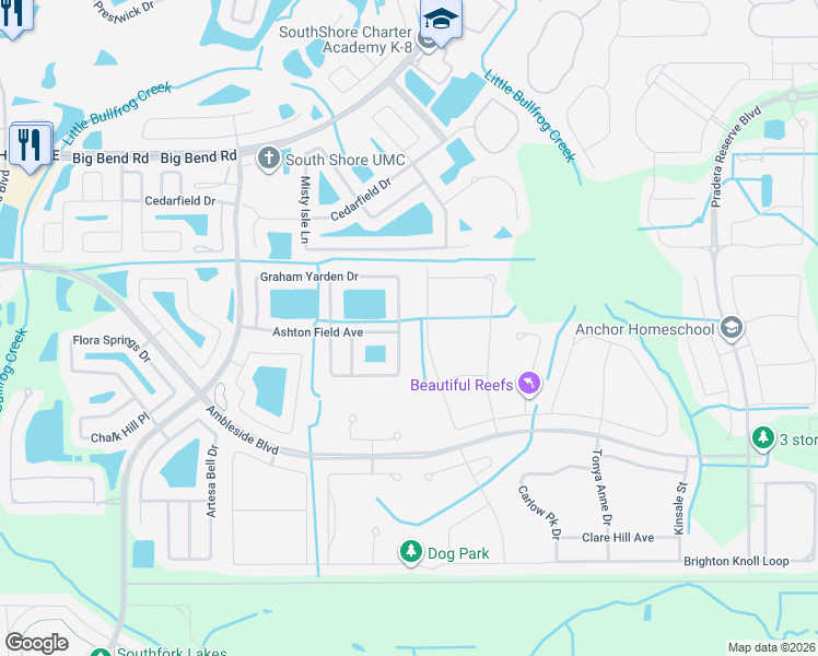 map of restaurants, bars, coffee shops, grocery stores, and more near 13255 Graham Yarden Drive in Riverview