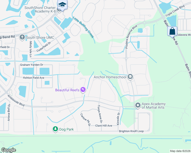 map of restaurants, bars, coffee shops, grocery stores, and more near 11907 Sunburst Marble Road in Riverview