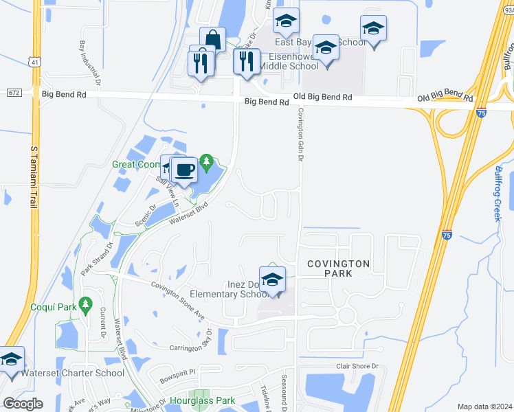 map of restaurants, bars, coffee shops, grocery stores, and more near 6811 Surrey Oak Drive in Apollo Beach