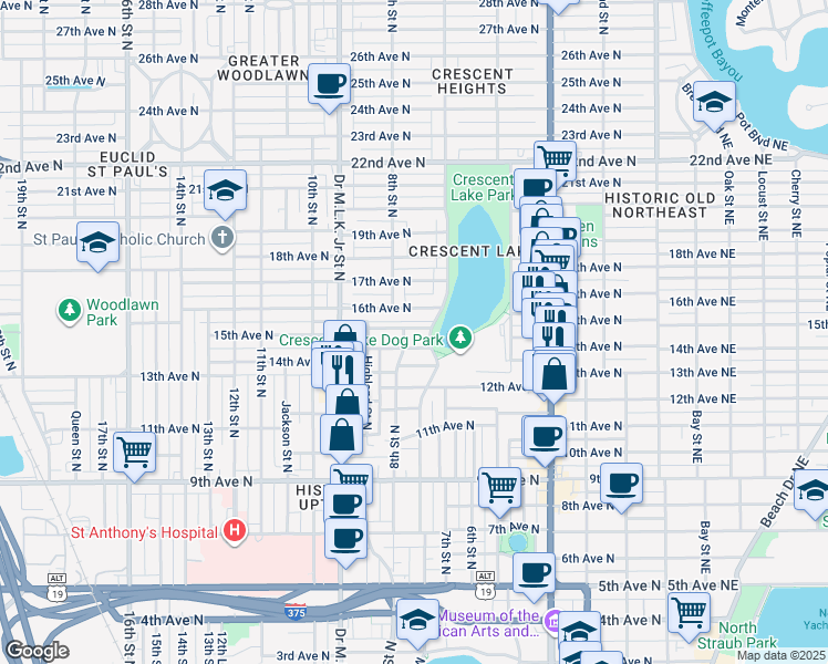 map of restaurants, bars, coffee shops, grocery stores, and more near 1421 8th Street North in St. Petersburg