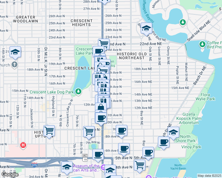 map of restaurants, bars, coffee shops, grocery stores, and more near 311 14th Avenue North in St. Petersburg