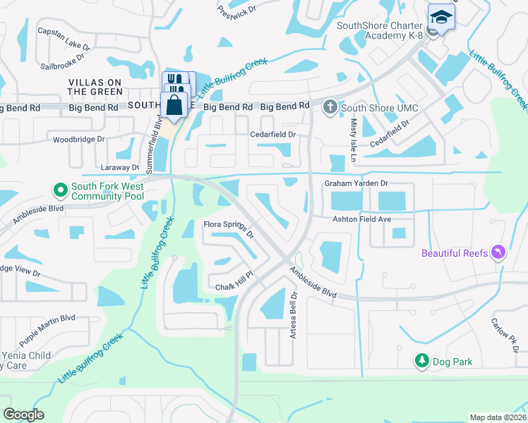 map of restaurants, bars, coffee shops, grocery stores, and more near 11301 CallaWay Pond Drive in Riverview