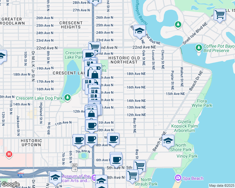 map of restaurants, bars, coffee shops, grocery stores, and more near 113 14th Avenue Northeast in St. Petersburg