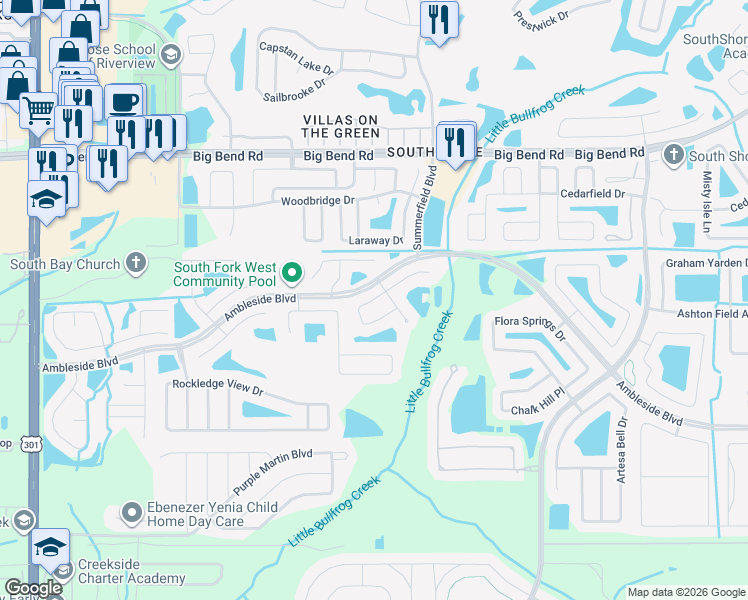 map of restaurants, bars, coffee shops, grocery stores, and more near 11103 Summer Star Drive in Riverview