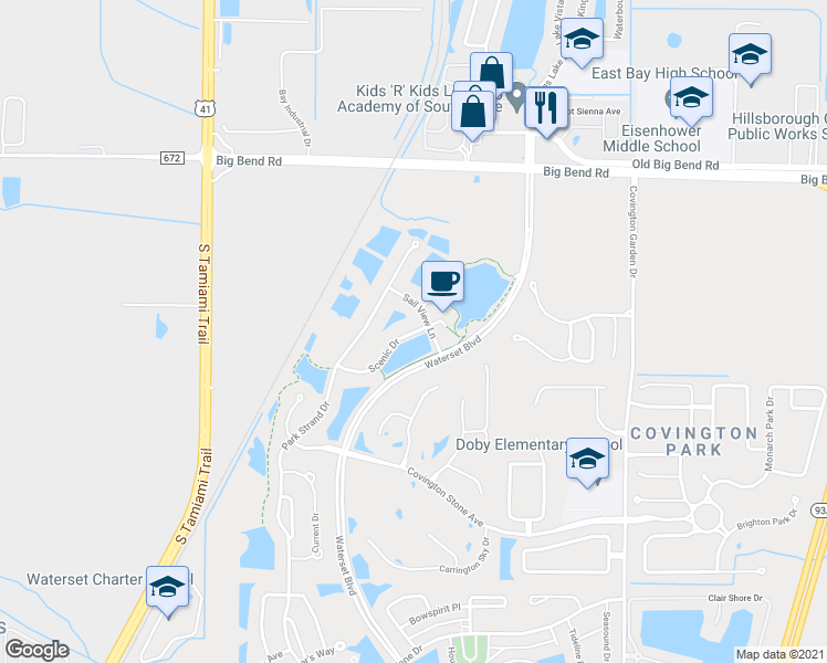 map of restaurants, bars, coffee shops, grocery stores, and more near 6910 Scenic Drive in Apollo Beach