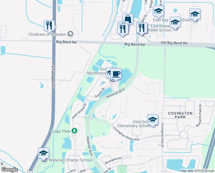 map of restaurants, bars, coffee shops, grocery stores, and more near 6910 Scenic Drive in Apollo Beach