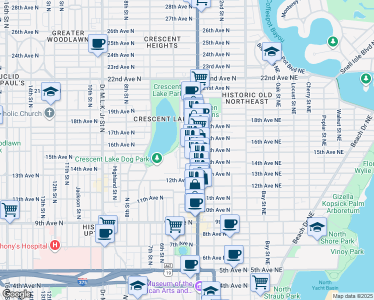map of restaurants, bars, coffee shops, grocery stores, and more near 450 14th Avenue North in St. Petersburg