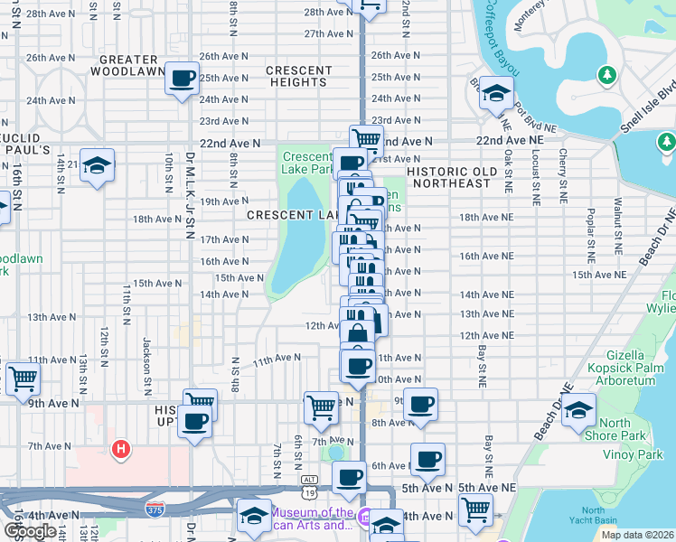 map of restaurants, bars, coffee shops, grocery stores, and more near 450 14th Avenue North in St. Petersburg