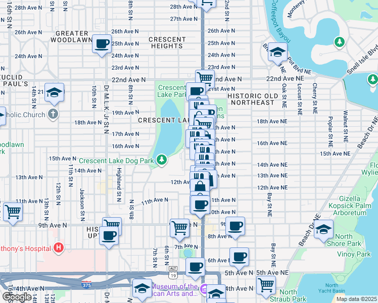 map of restaurants, bars, coffee shops, grocery stores, and more near 450 14th Avenue North in St. Petersburg