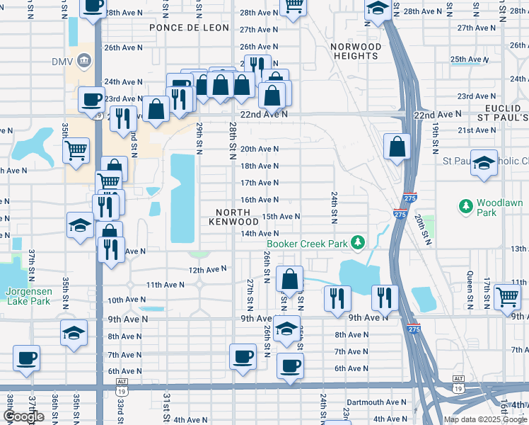 map of restaurants, bars, coffee shops, grocery stores, and more near 1418 26th Street North in St. Petersburg