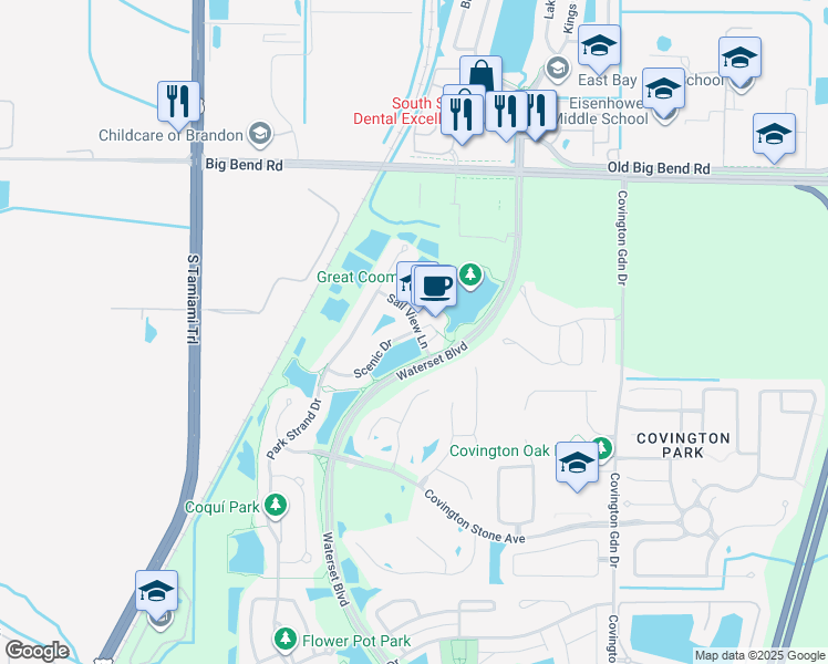 map of restaurants, bars, coffee shops, grocery stores, and more near 6901 Covington Stone Avenue in Apollo Beach