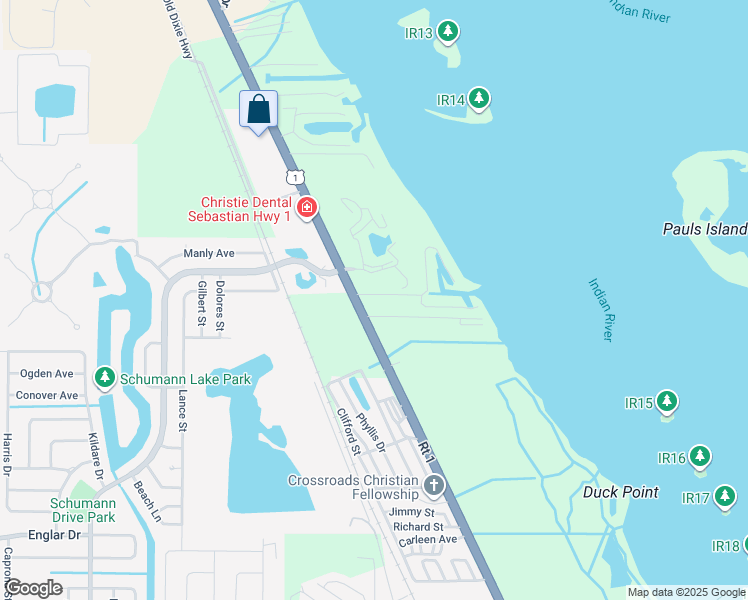 map of restaurants, bars, coffee shops, grocery stores, and more near 6211 South Mirror Lake Drive in Sebastian