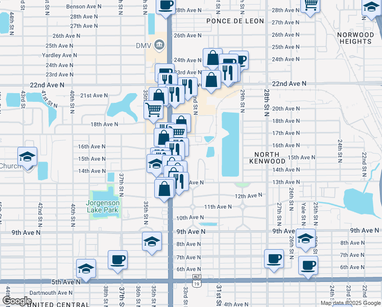map of restaurants, bars, coffee shops, grocery stores, and more near 3200 17th Street North in St. Petersburg