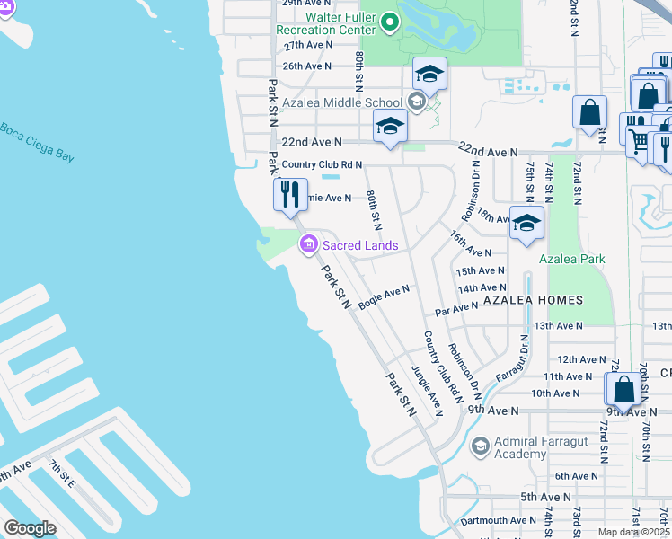 map of restaurants, bars, coffee shops, grocery stores, and more near 8052 Elbow Lane North in St. Petersburg
