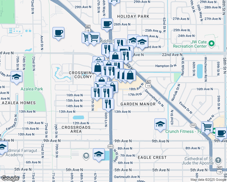 map of restaurants, bars, coffee shops, grocery stores, and more near 1799 66th Street North in St. Petersburg