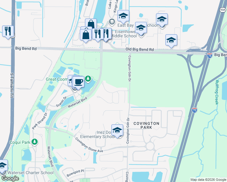 map of restaurants, bars, coffee shops, grocery stores, and more near 7454 Surrey Pines Drive in Apollo Beach