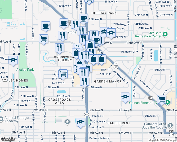 map of restaurants, bars, coffee shops, grocery stores, and more near 1799 66th Street North in St. Petersburg