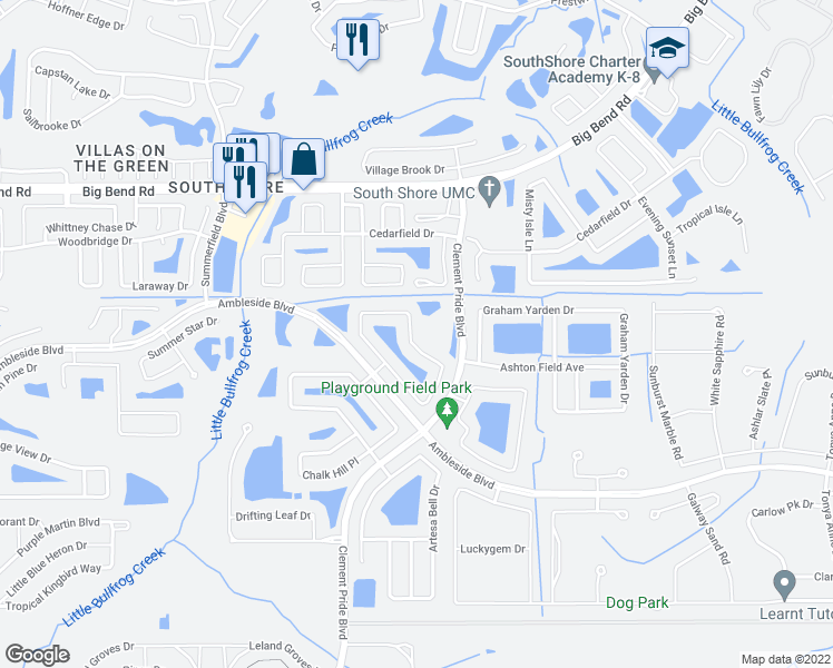 map of restaurants, bars, coffee shops, grocery stores, and more near 11352 CallaWay Pond Drive in Riverview