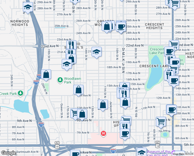 map of restaurants, bars, coffee shops, grocery stores, and more near 1234 17th Avenue North in St. Petersburg