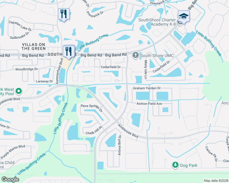 map of restaurants, bars, coffee shops, grocery stores, and more near 11349 CallaWay Pond Drive in Riverview