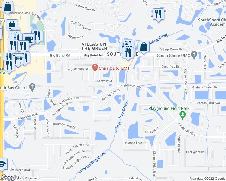 map of restaurants, bars, coffee shops, grocery stores, and more near 11216 Summer Star Drive in Riverview
