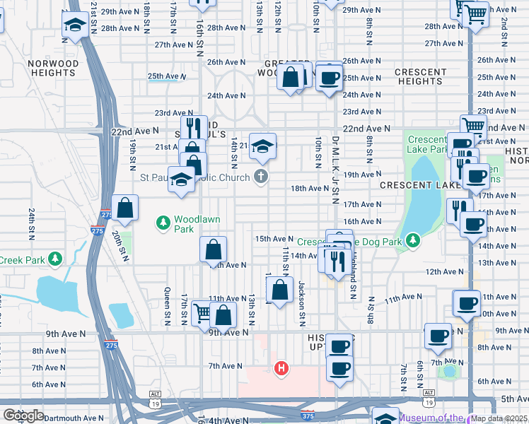 map of restaurants, bars, coffee shops, grocery stores, and more near 1234 17th Avenue North in St. Petersburg