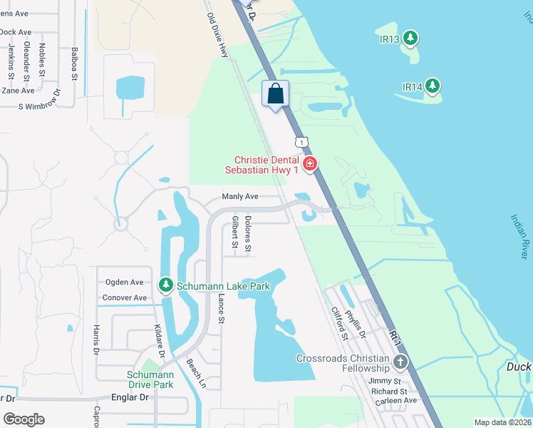 map of restaurants, bars, coffee shops, grocery stores, and more near 727 Schumann Drive in Sebastian
