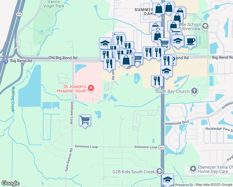 map of restaurants, bars, coffee shops, grocery stores, and more near 10117 Majestic Palm Circle in Riverview