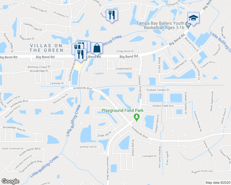 map of restaurants, bars, coffee shops, grocery stores, and more near 11329 CallaWay Pond Drive in Riverview