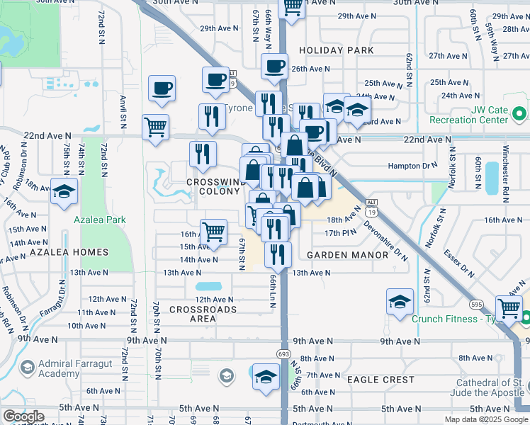 map of restaurants, bars, coffee shops, grocery stores, and more near 1800 66th Street North in St. Petersburg