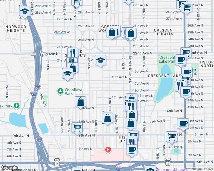 map of restaurants, bars, coffee shops, grocery stores, and more near 1120 17th Avenue North in St. Petersburg