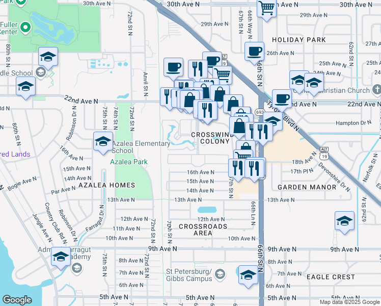 map of restaurants, bars, coffee shops, grocery stores, and more near 6803 16th Place North in Saint Petersburg