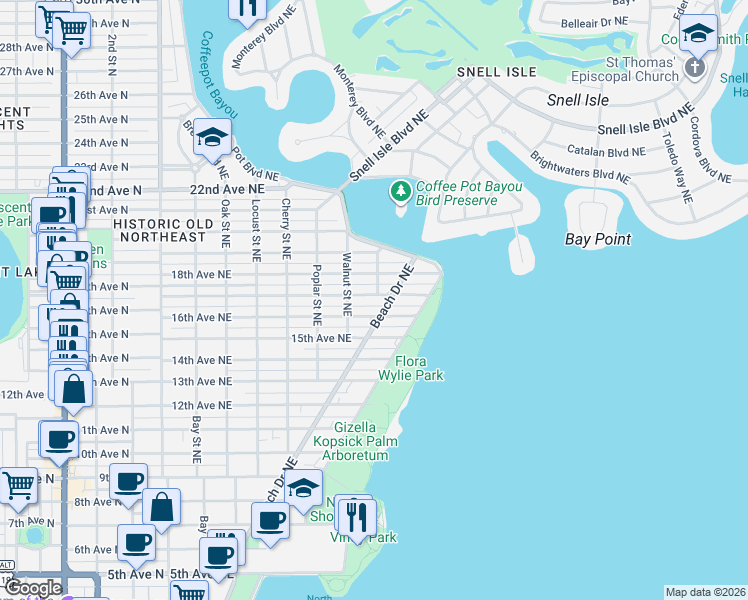 map of restaurants, bars, coffee shops, grocery stores, and more near 756 17th Avenue Northeast in St. Petersburg