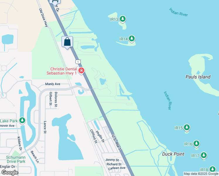 map of restaurants, bars, coffee shops, grocery stores, and more near 6275 South Mirror Lake Drive in Sebastian