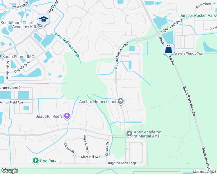 map of restaurants, bars, coffee shops, grocery stores, and more near 13503 Wild Ginger Street in Riverview
