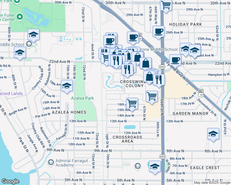 map of restaurants, bars, coffee shops, grocery stores, and more near 6853 16th Place North in Saint Petersburg