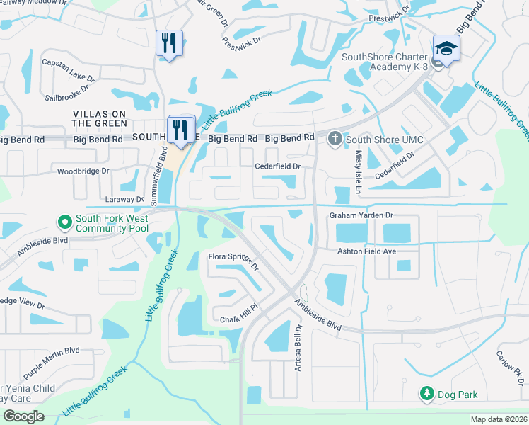 map of restaurants, bars, coffee shops, grocery stores, and more near 11332 CallaWay Pond Drive in Riverview