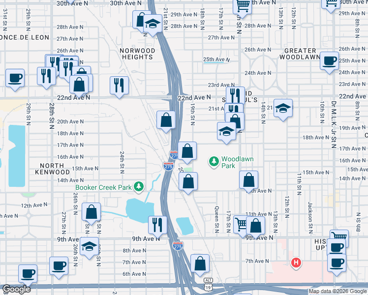 map of restaurants, bars, coffee shops, grocery stores, and more near 2001 15th Avenue North in St. Petersburg