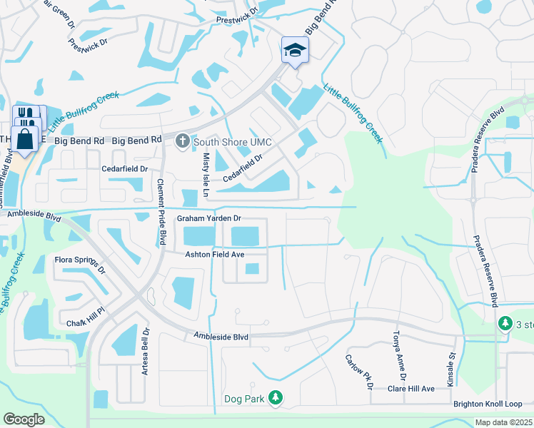 map of restaurants, bars, coffee shops, grocery stores, and more near 13321 Graham Yarden Drive in Riverview