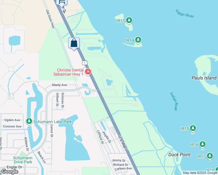 map of restaurants, bars, coffee shops, grocery stores, and more near 6211 South Mirror Lake Drive in Sebastian