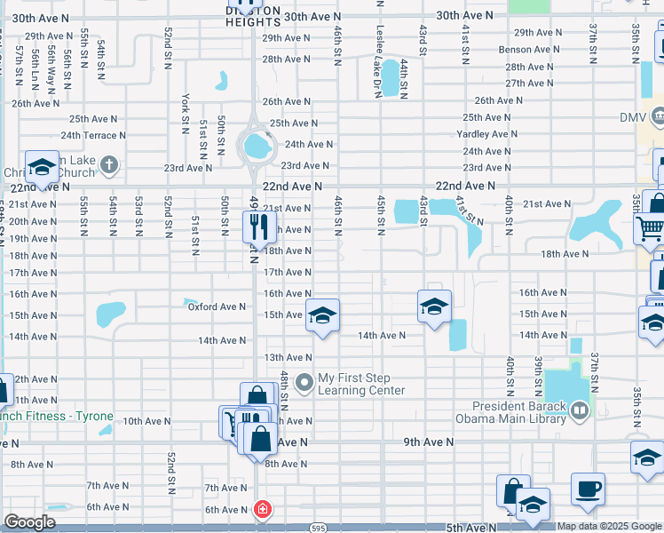 map of restaurants, bars, coffee shops, grocery stores, and more near 4611 17th Avenue North in Saint Petersburg