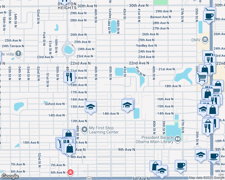 map of restaurants, bars, coffee shops, grocery stores, and more near 4482 18th Avenue North in St. Petersburg