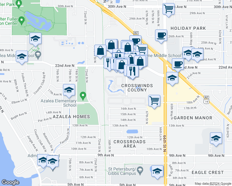 map of restaurants, bars, coffee shops, grocery stores, and more near 6818 Stonesthrow Circle North in St. Petersburg