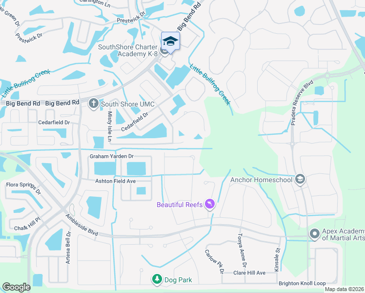 map of restaurants, bars, coffee shops, grocery stores, and more near 11614 Misty Isle Lane in Riverview