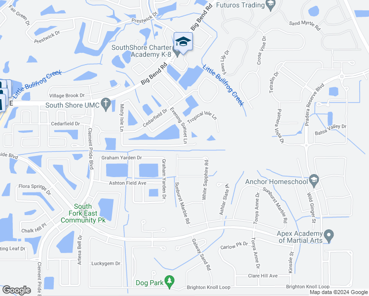 map of restaurants, bars, coffee shops, grocery stores, and more near 11581 Misty Isle Lane in Riverview