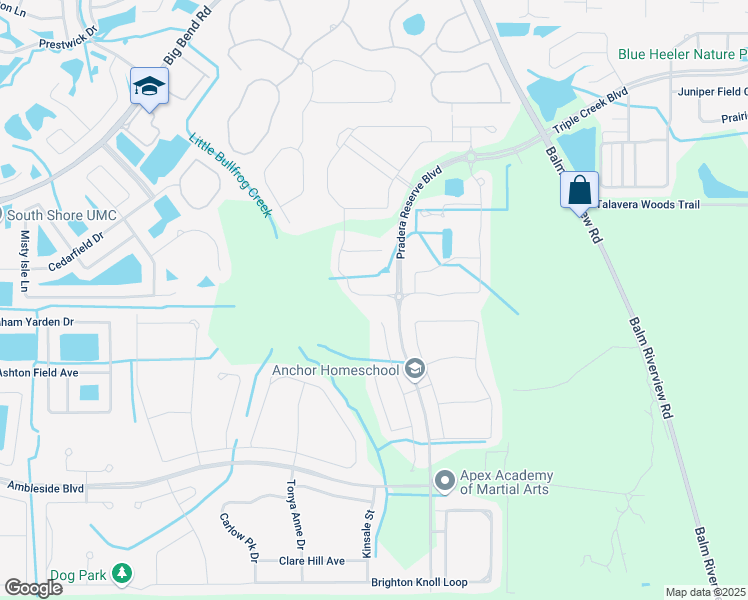 map of restaurants, bars, coffee shops, grocery stores, and more near 11912 Bahia Valley Drive in Riverview