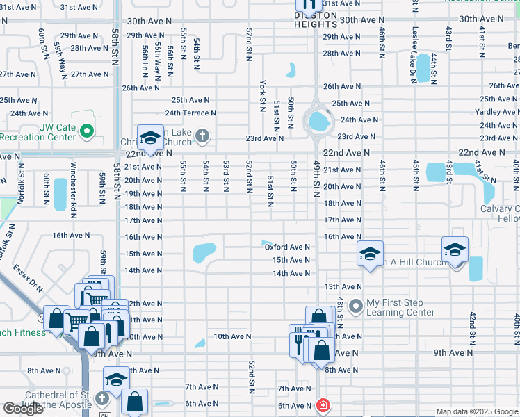 map of restaurants, bars, coffee shops, grocery stores, and more near 5146 18th Avenue North in St. Petersburg