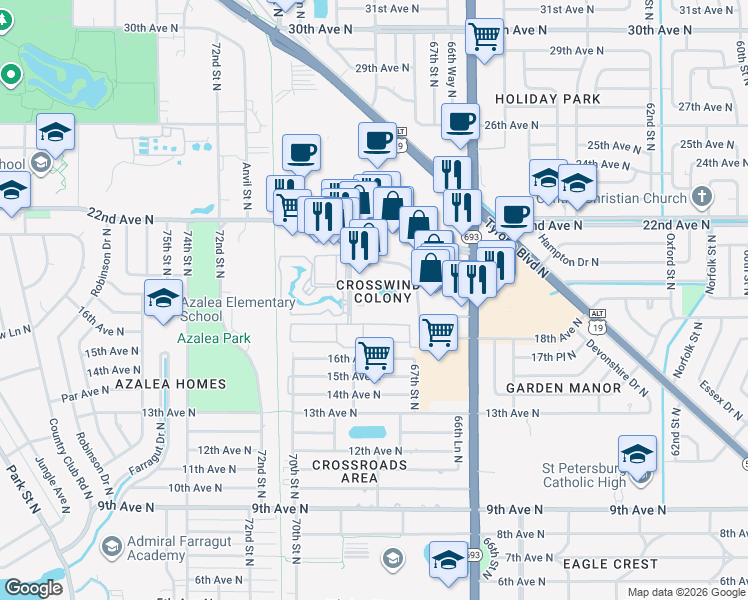 map of restaurants, bars, coffee shops, grocery stores, and more near in St. Petersburg