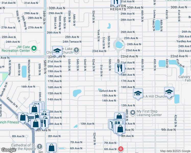 map of restaurants, bars, coffee shops, grocery stores, and more near 5146 18th Avenue North in St. Petersburg