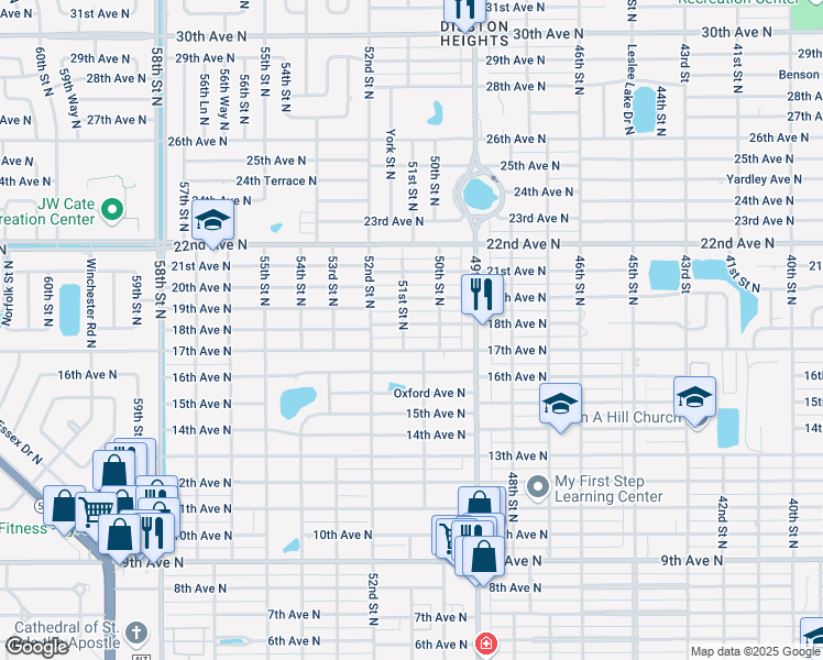 map of restaurants, bars, coffee shops, grocery stores, and more near 5052 18th Avenue North in St. Petersburg
